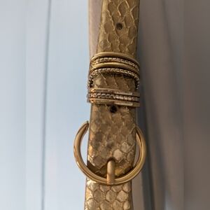 Gold Lined Leather Textured Belt 44", gold tone buckle vintage